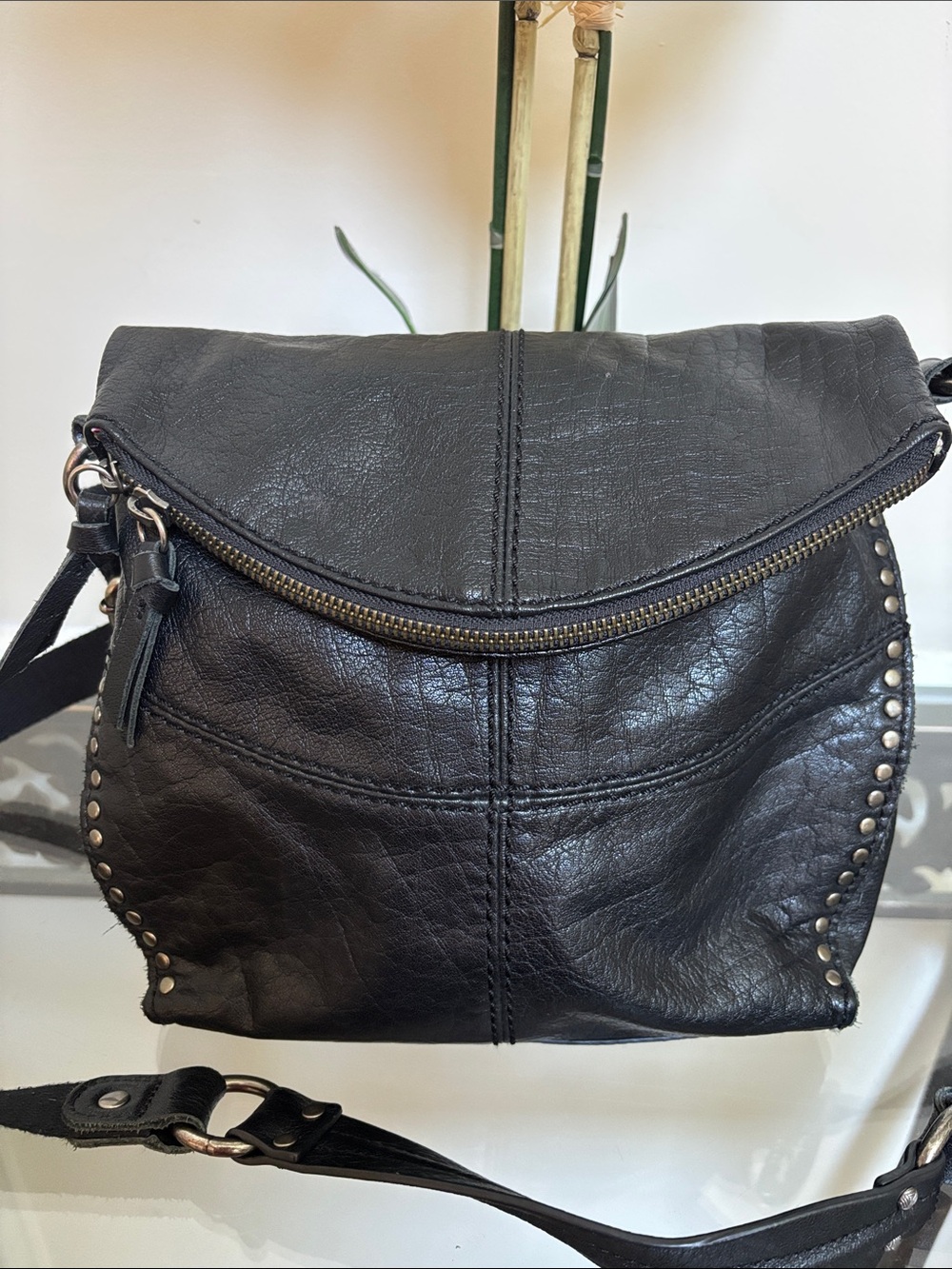 The Sak Black Leather Crossbody Bag with Stud Detailing